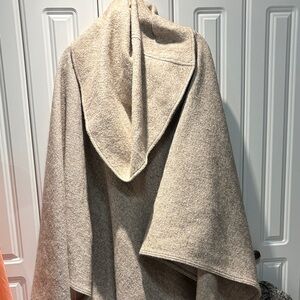 Cozy Hooded Women's Sweater Poncho in Beige